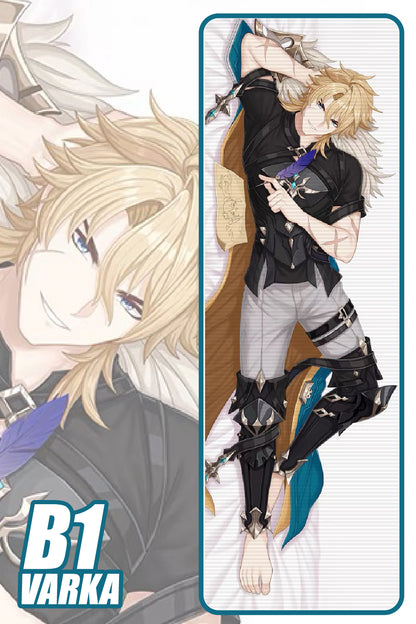 Varka Body Pillow Case Back View with Feather Knight of Favonius